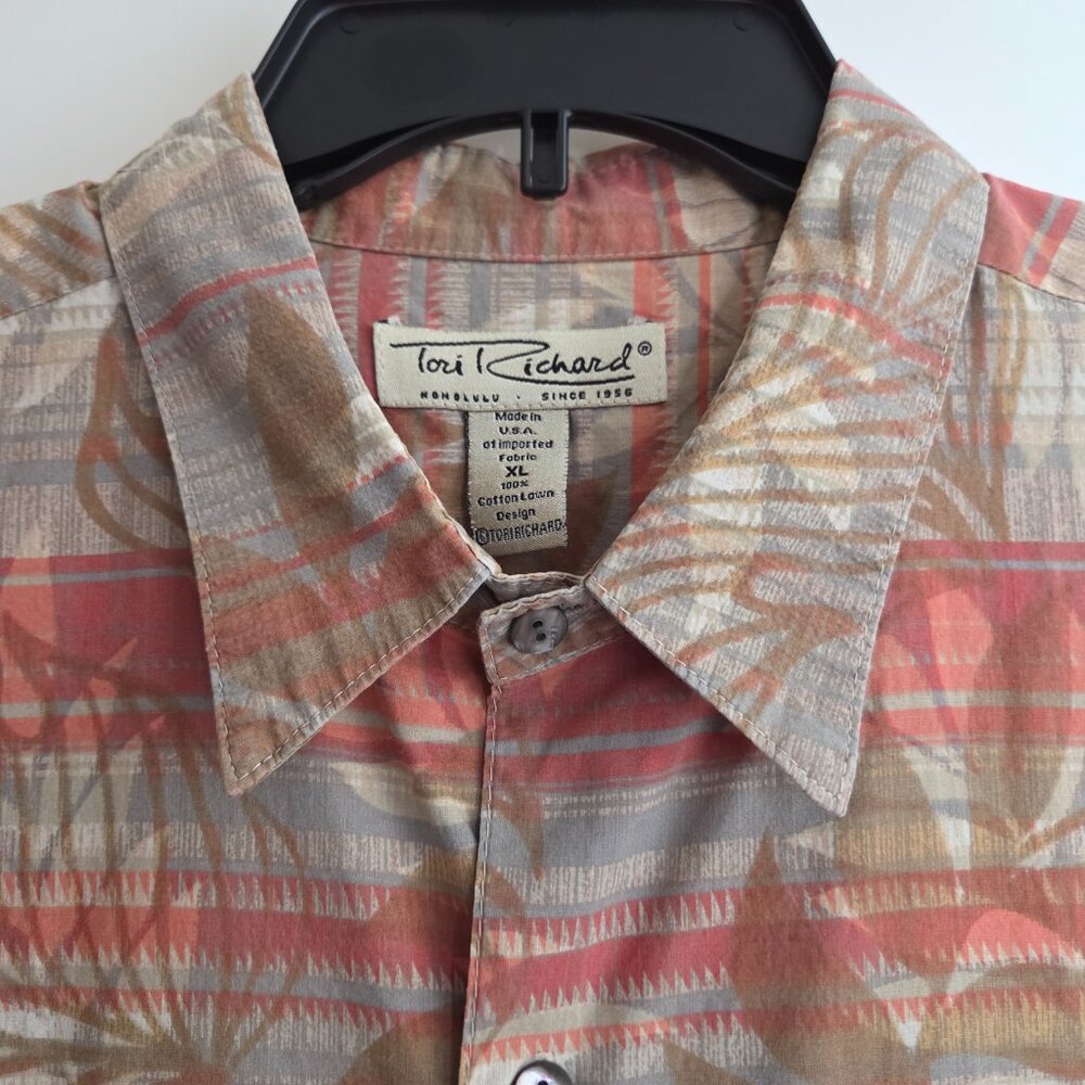 Men's Tori Richard Hawaiian Short Sleeve Shirt XL Cotton Lawn Salmon Tropical